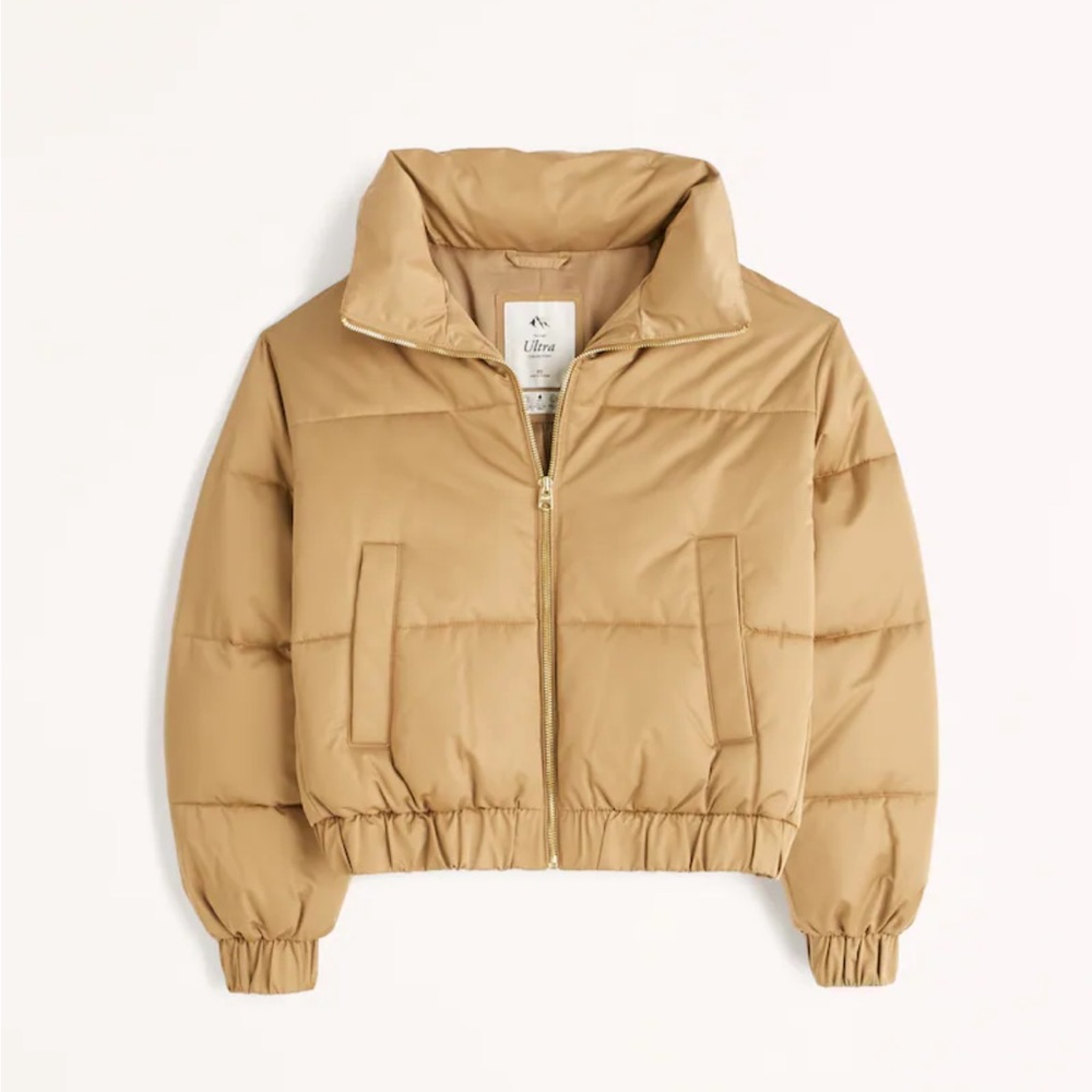 Abercrombie Ultra Mini Puffer XS S Brown Tan Puffy Coat Winter